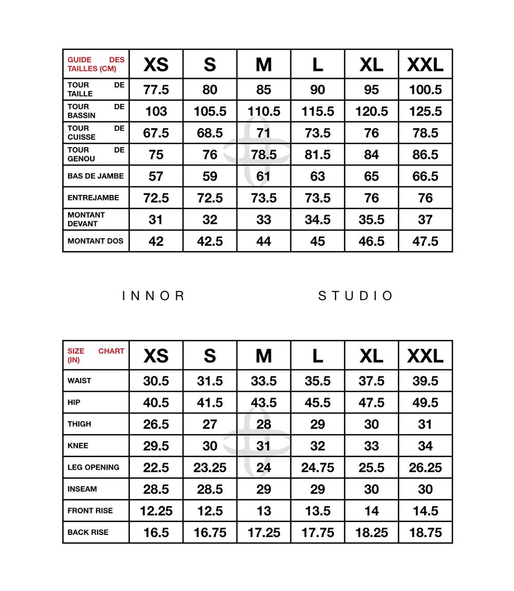 Guide des tailles, mesures en centimètres